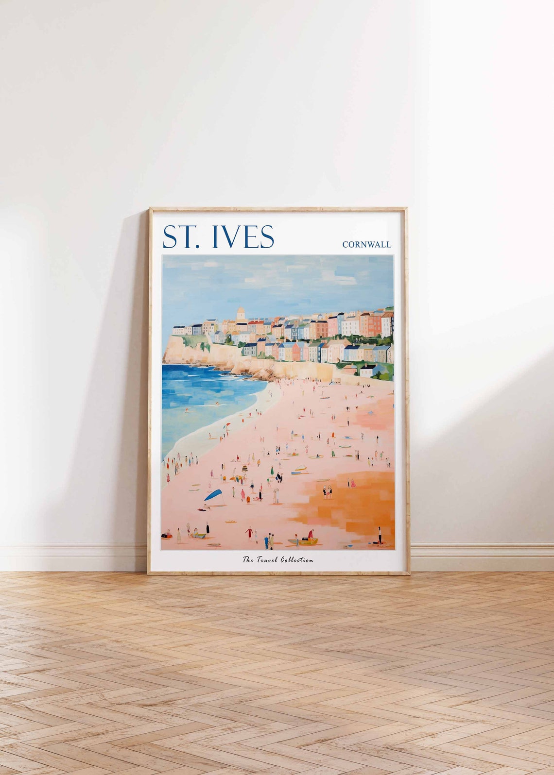 St. Ives Cornwall Wide Sandy Beach Cliffs Bathers Travel Poster - Image 2