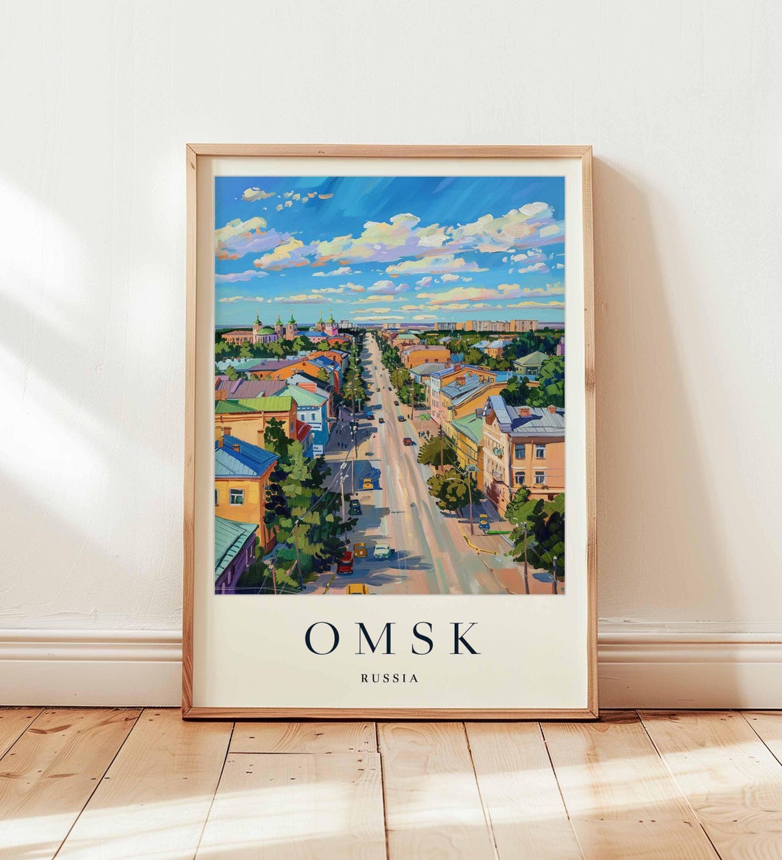 Omsk Russia Wide Avenue Panorama Under Big Summer Clouds Poster