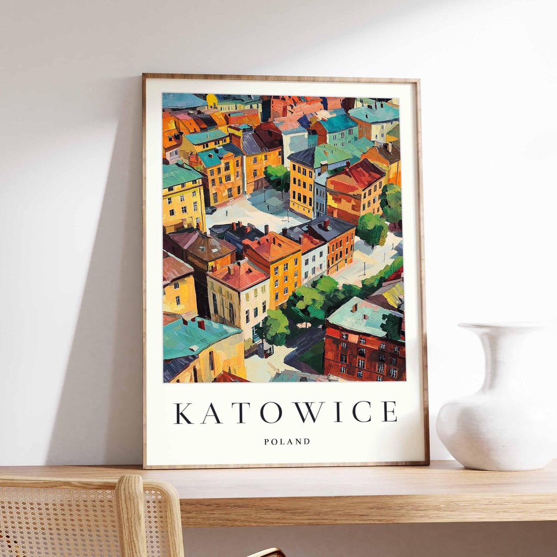Katowice Poland Old Town Rooftops Aerial View Cityscape Poster