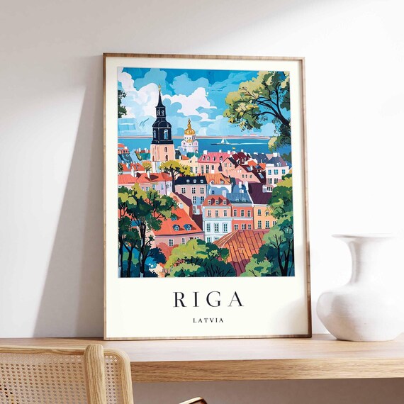 Riga Latvia Old Town Panorama Church Towers River View Poster