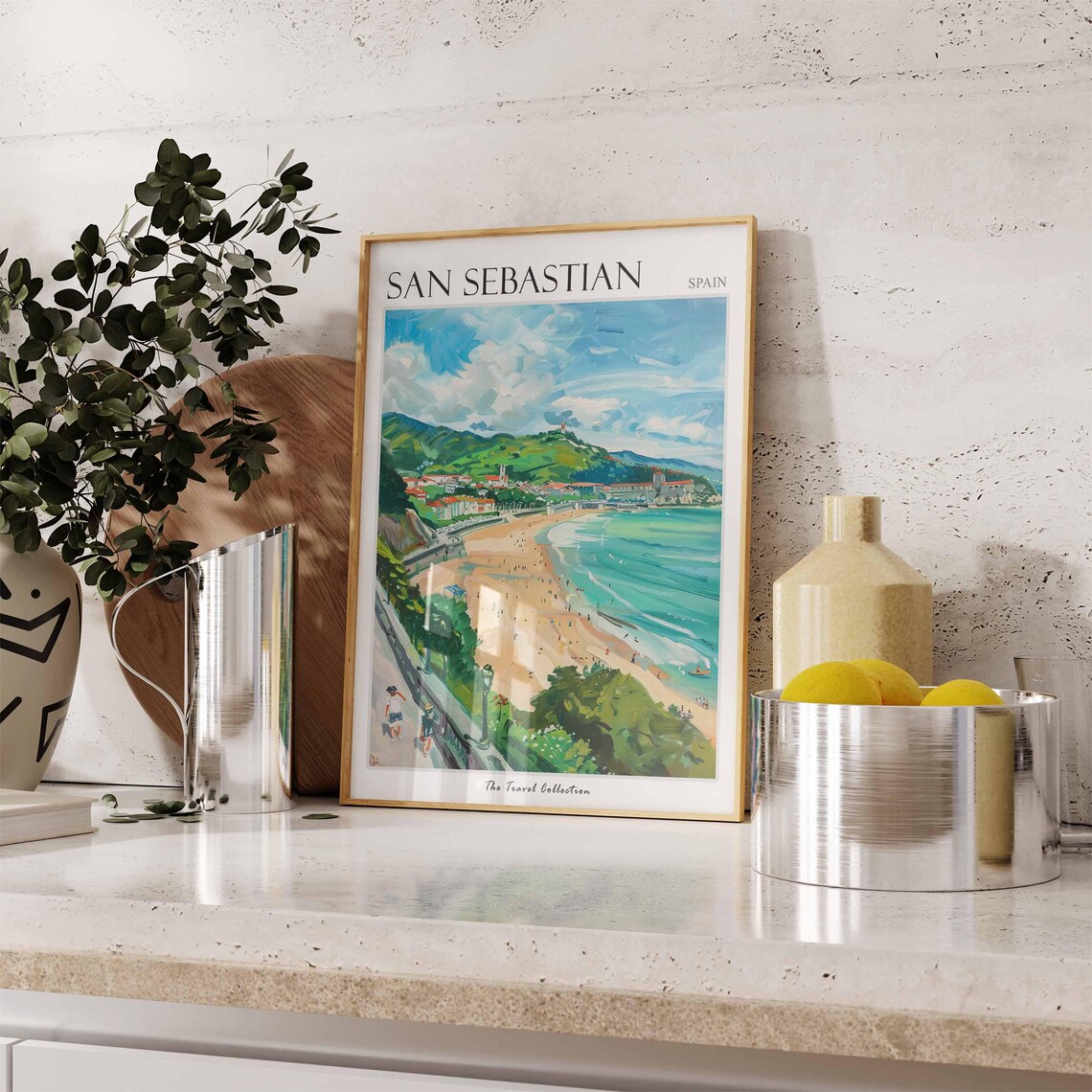 San Sebastian Spain Coastal Curved Beach Bay Painting Travel Poster - Image 3
