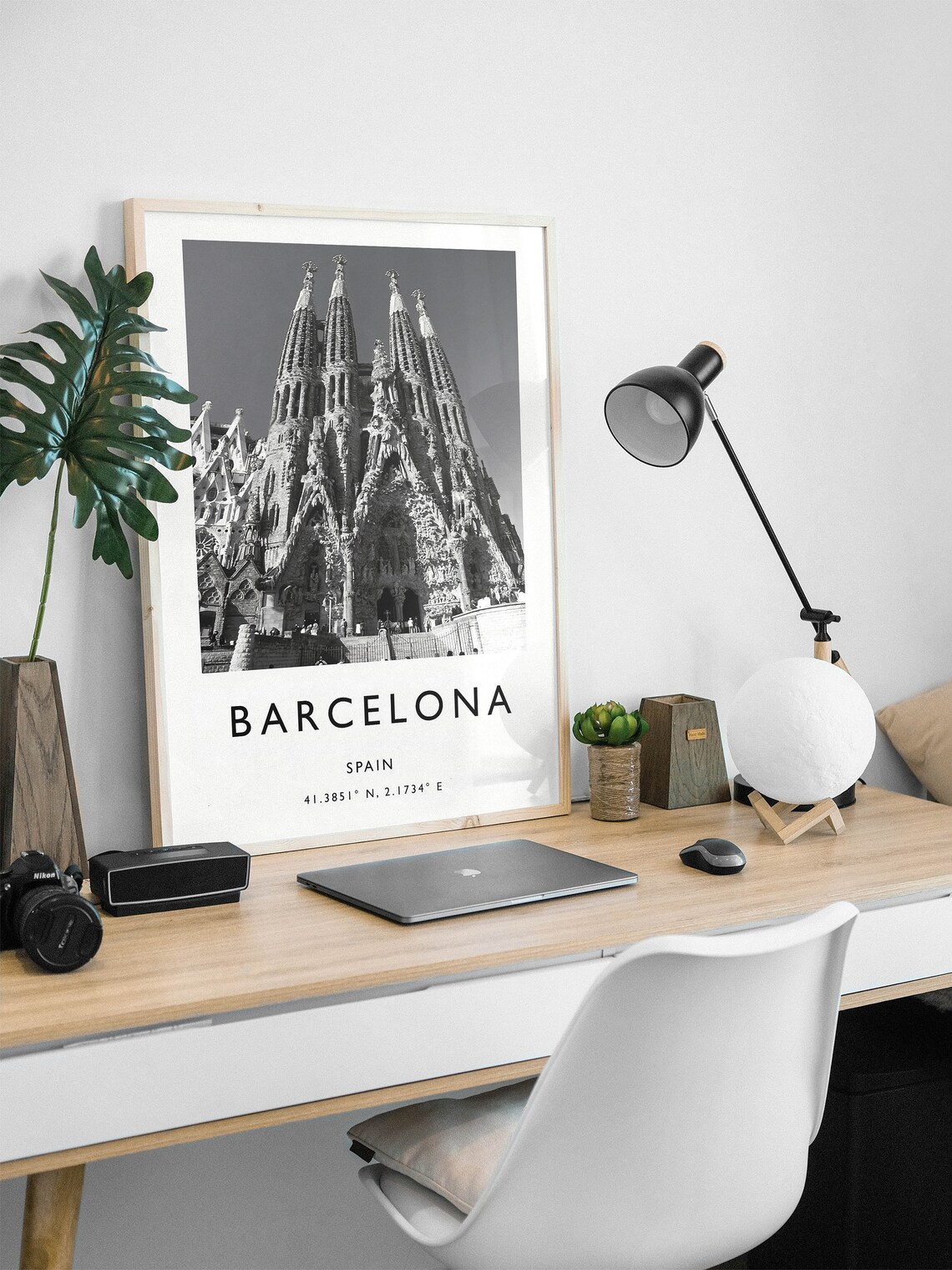 Barcelona Travel Poster, Black and White Spain Art - Image 2