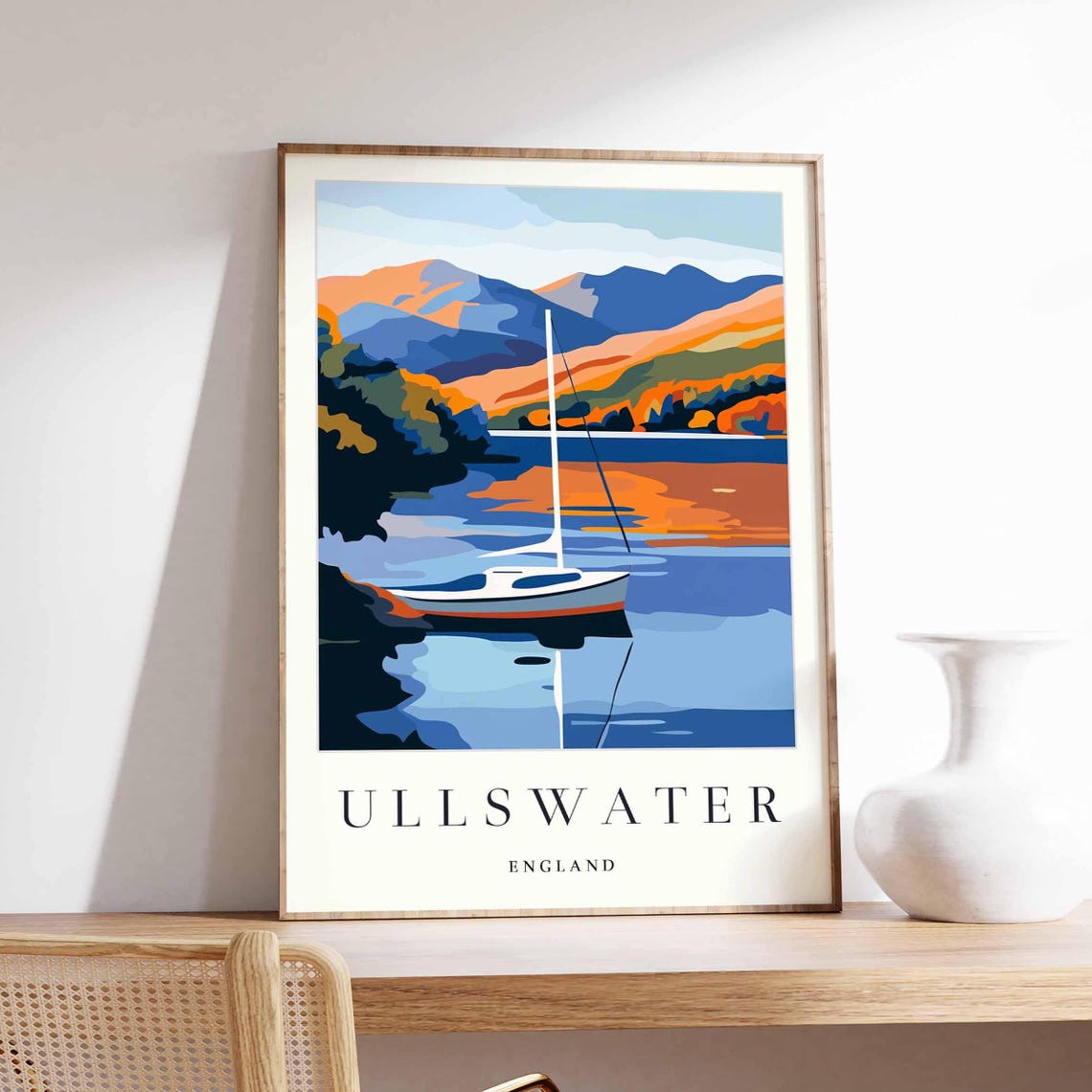 Ullswater England Sunset Yacht Lake Reflections Evening Poster