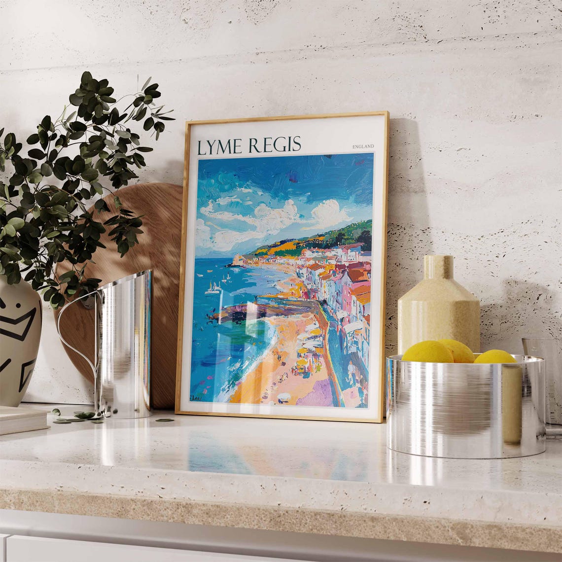 Lyme Regis England Impressionist Bay Sailboats Pier Beach Poster - Image 2