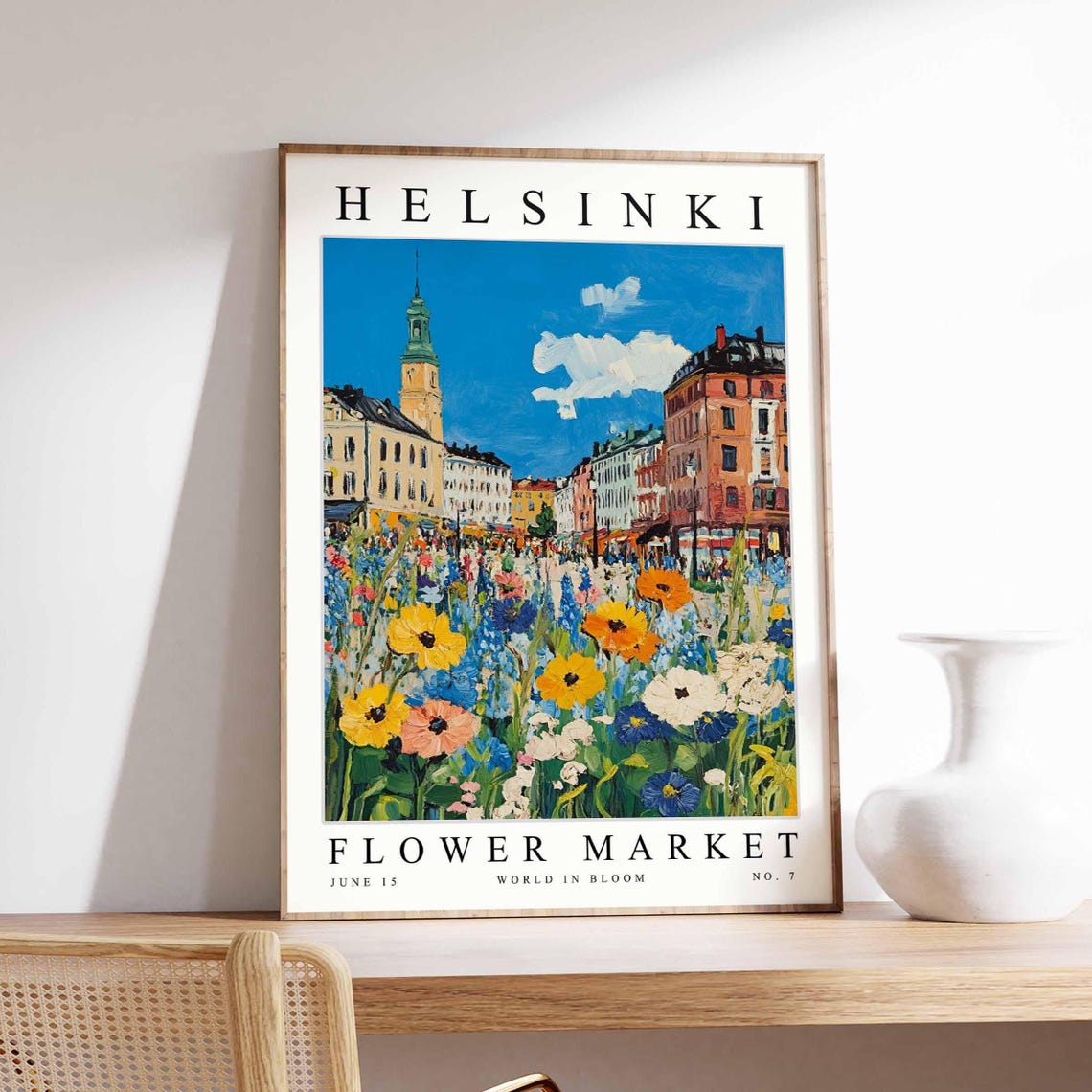 Helsinki Flower Market Bustling Square Yellow Orange Blooms Poster