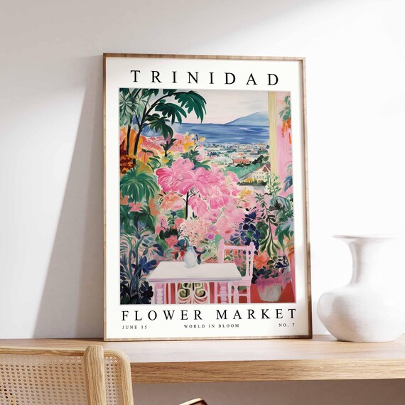 Trinidad Flower Market Poster Print Trinidadian Floral Wall Art Decor Botanical Caribbean Travel