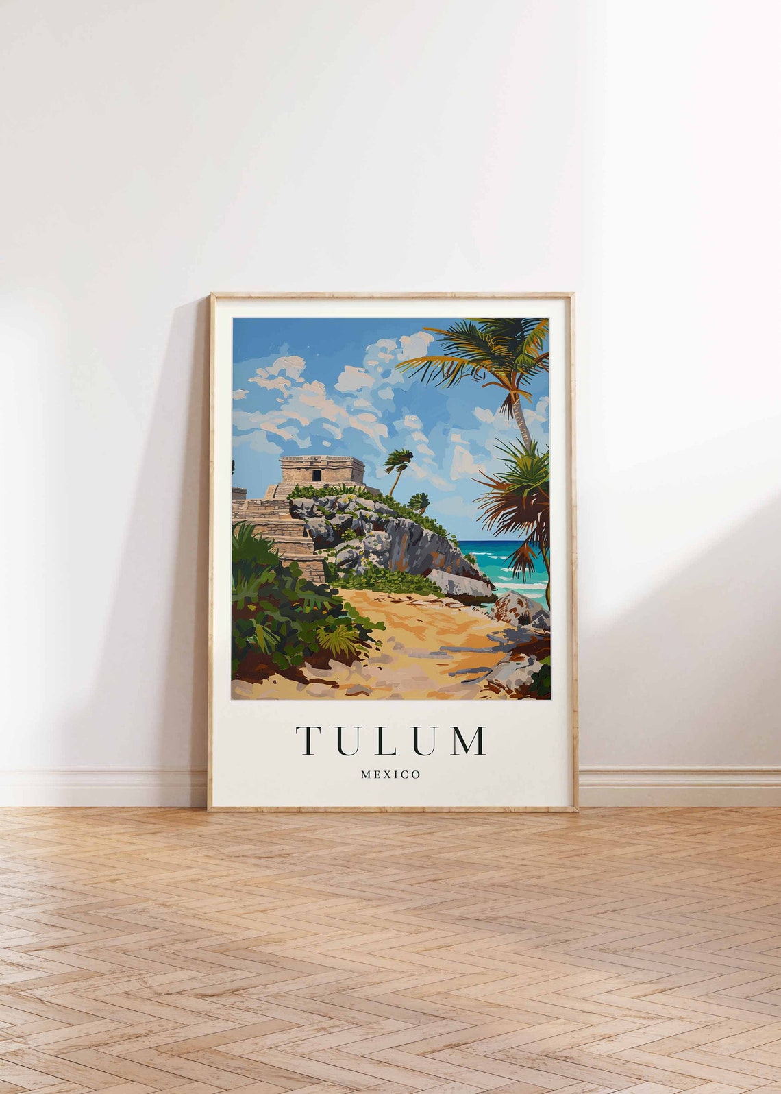 Tulum Mexico Mayan Ruins Clifftop Palms Beach Caribbean Travel Poster - Image 2