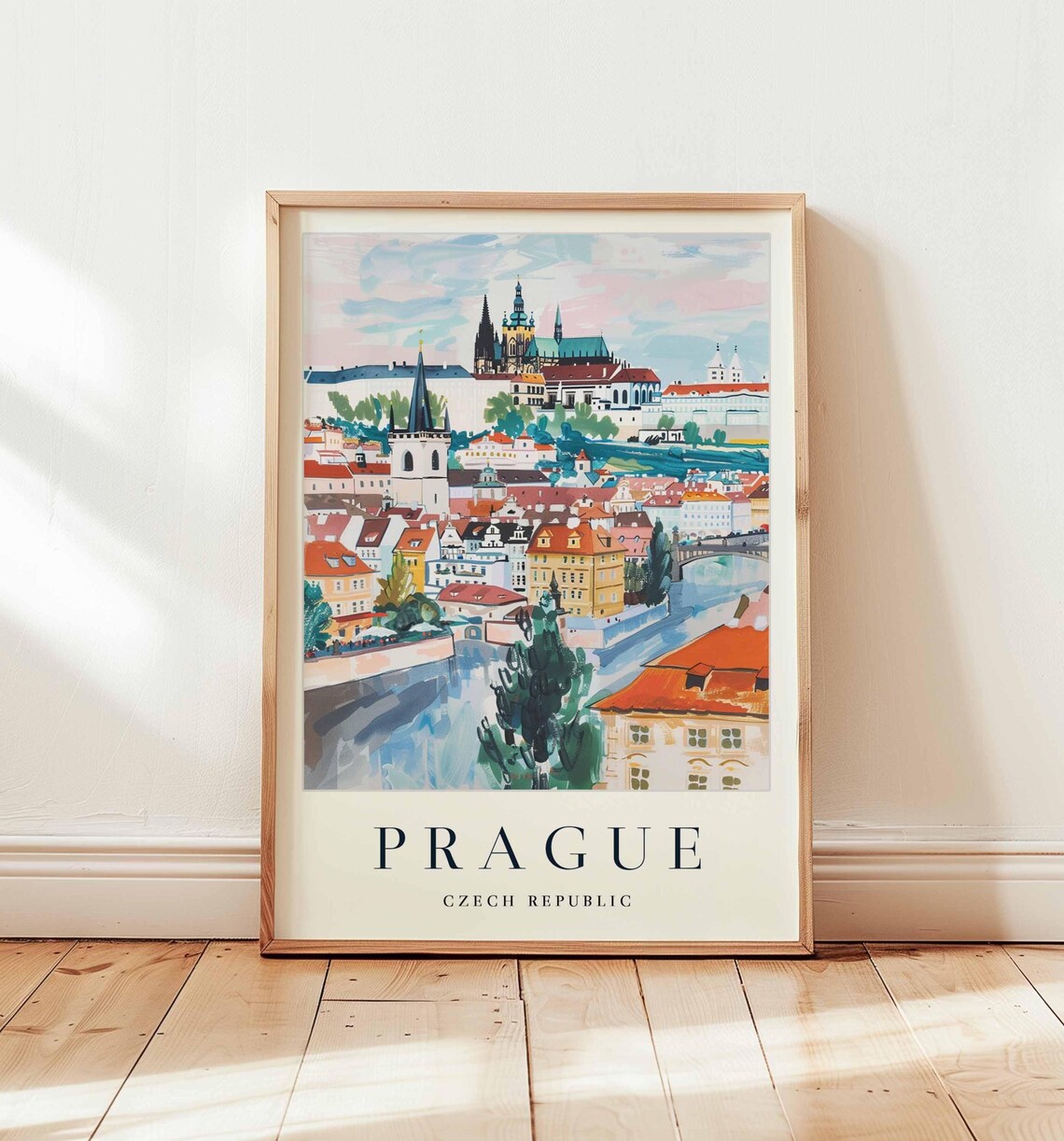 Prague Czech Republic Castle Watercolor Old Town Travel Poster