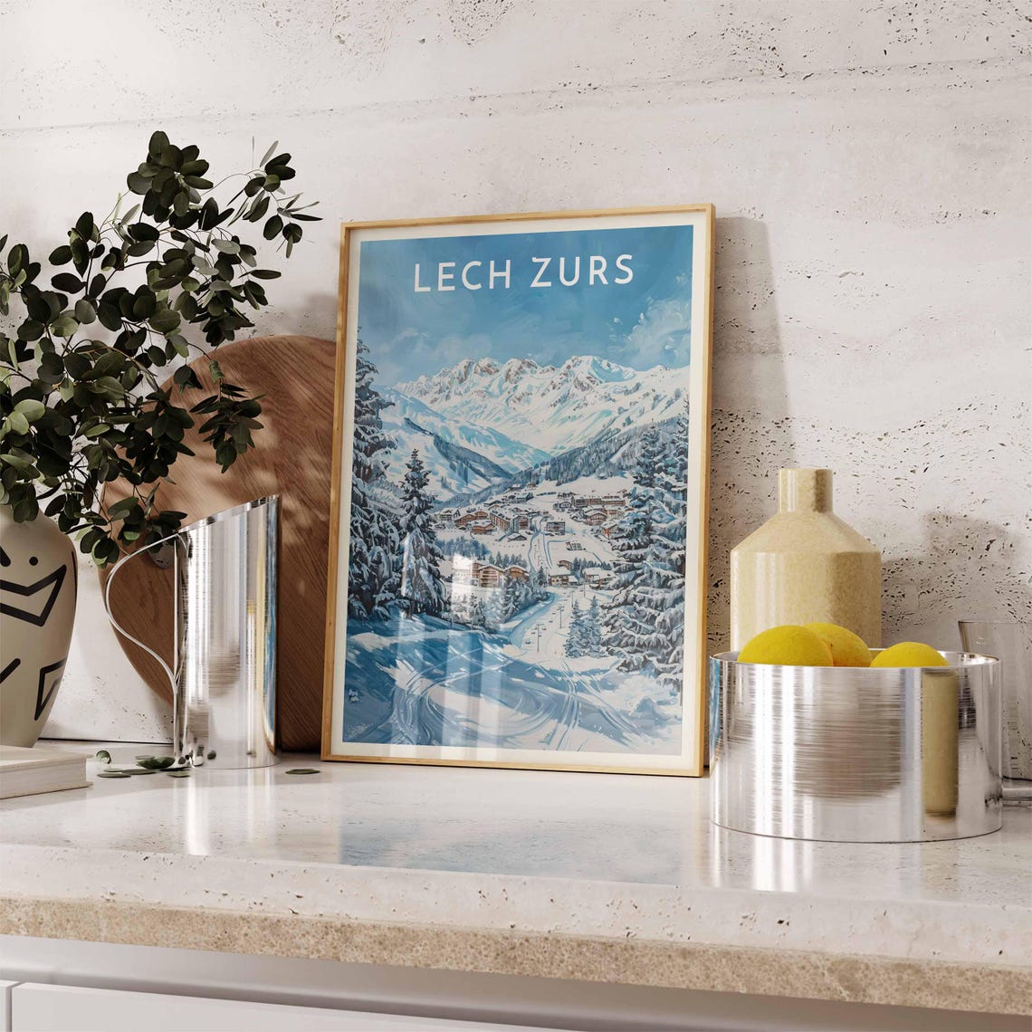 Lech Zurs Austria Vintage Ski Resort Snowy Mountain Village Poster - Image 2