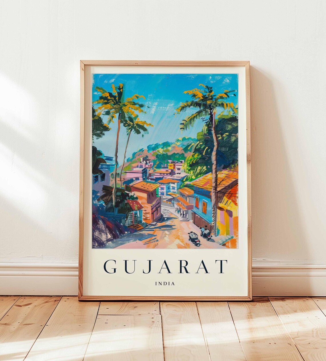 Gujarat India Palm Village Road Colorful Village Life Art Poster