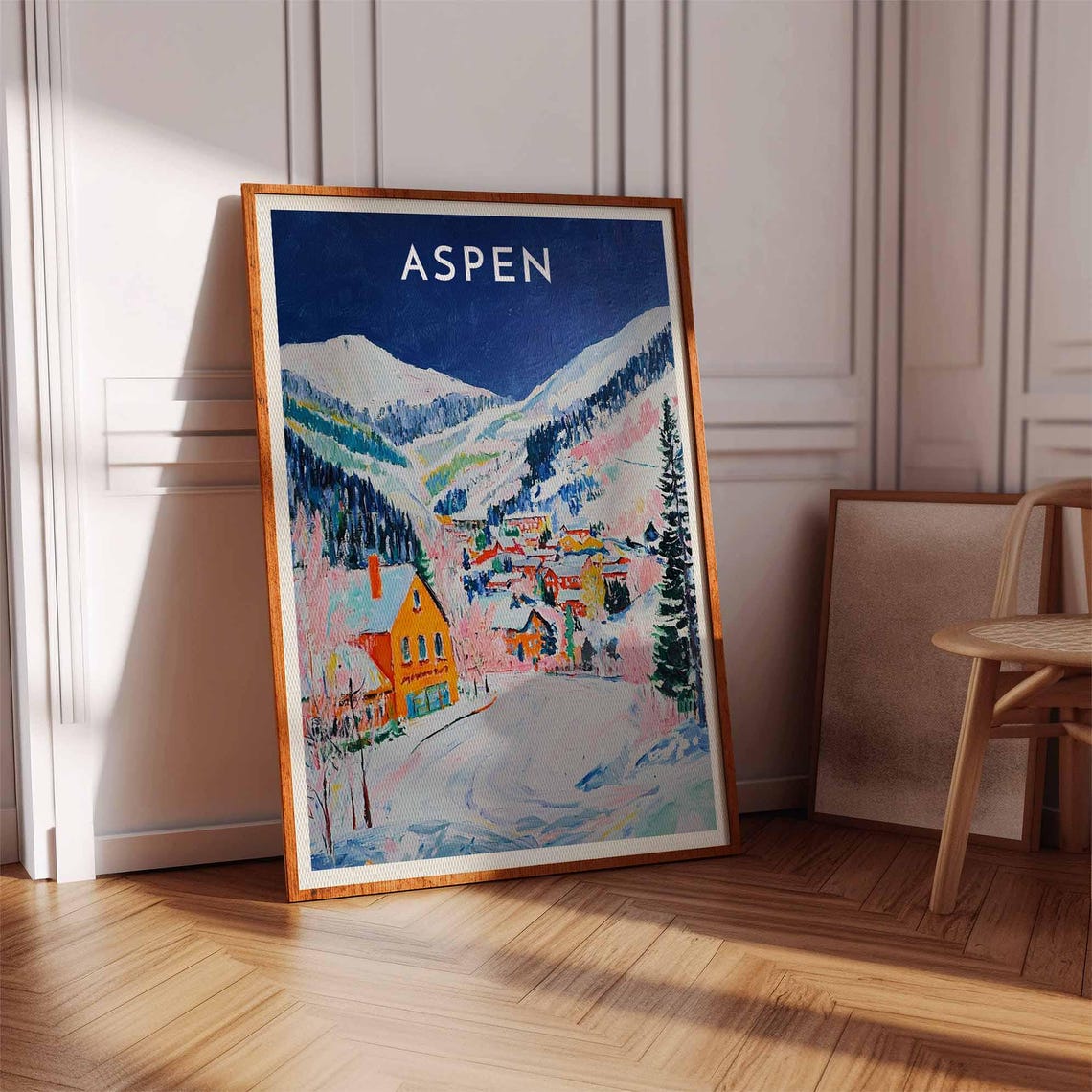 Aspen Colorado Starry Winter Night Orange Chalet Road Poster - Image 2