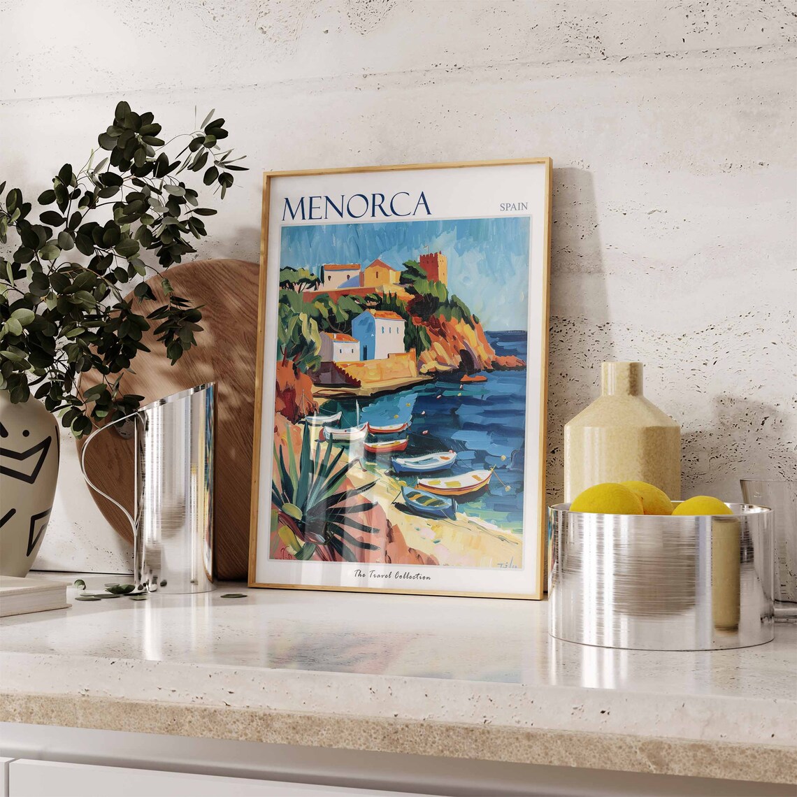 Menorca Spain Coastal Cove Boats Cliffs Mediterranean Art Poster - Image 2