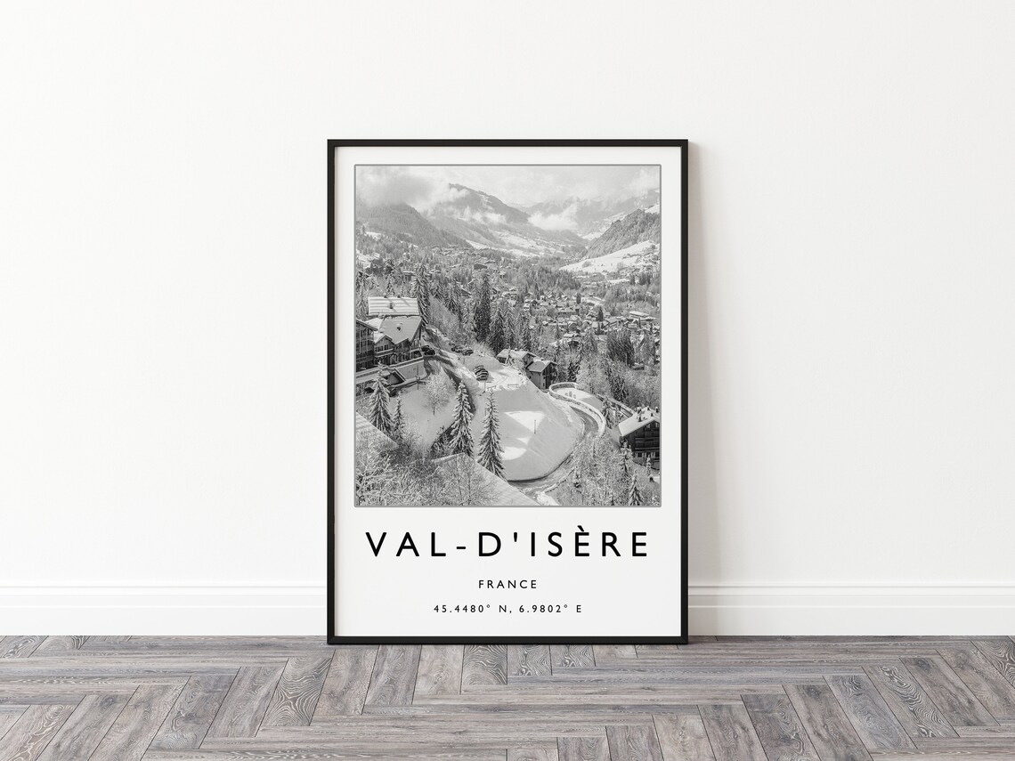 Val-d'Isere France Snowy Alpine Village Black White Photo Poster - Image 2