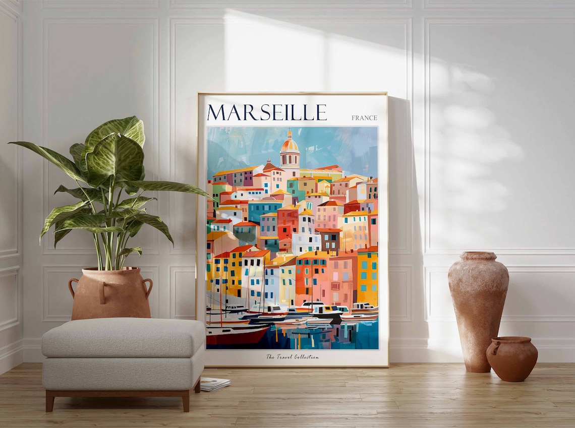 Marseille France Colorful Harbour Boats Golden Dome Travel Poster - Image 3
