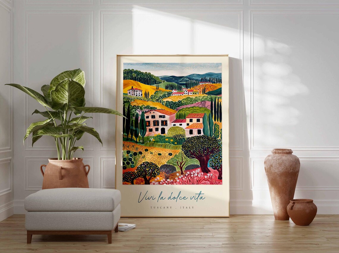 Tuscany Hillside Villages Vivi La Dolce Vita Colorful Italy Poster - Image 3