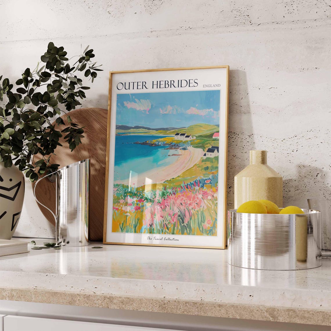 Outer Hebrides Pink Wildflower Beach Cove Scenic Travel Poster - Image 3