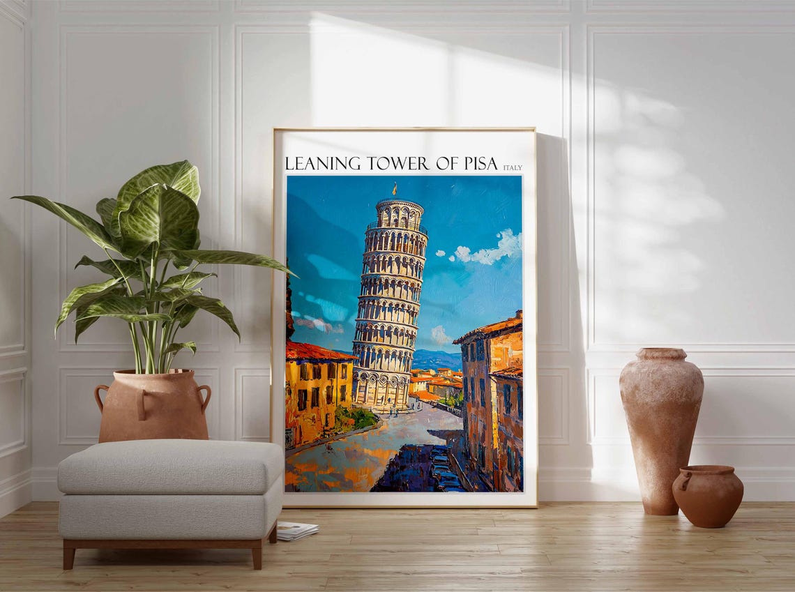 Leaning Tower Of Pisa Poster Leaning Tower Of Pisa Travel Print Italian Travel Poster Tropical Decor Travel Gift Coastal Decor - Image 2