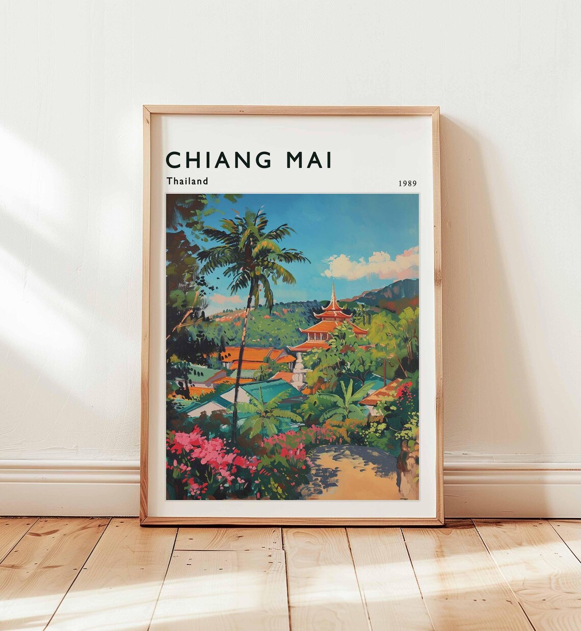 Chiang Mai Thailand 1989 Temple Garden Vintage Travel Poster