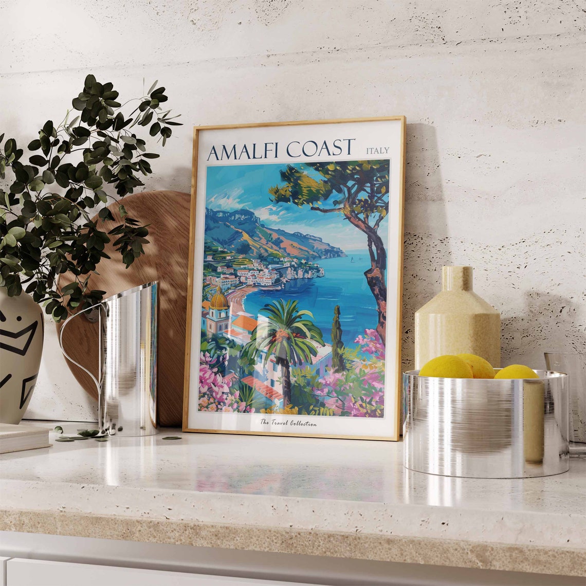 Amalfi Coast Italy Cliffside Village Sea View Painting Art Poster - Image 3