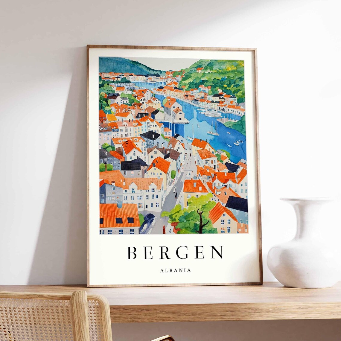 Bergen Norway Travel Poster, Scandinavian City