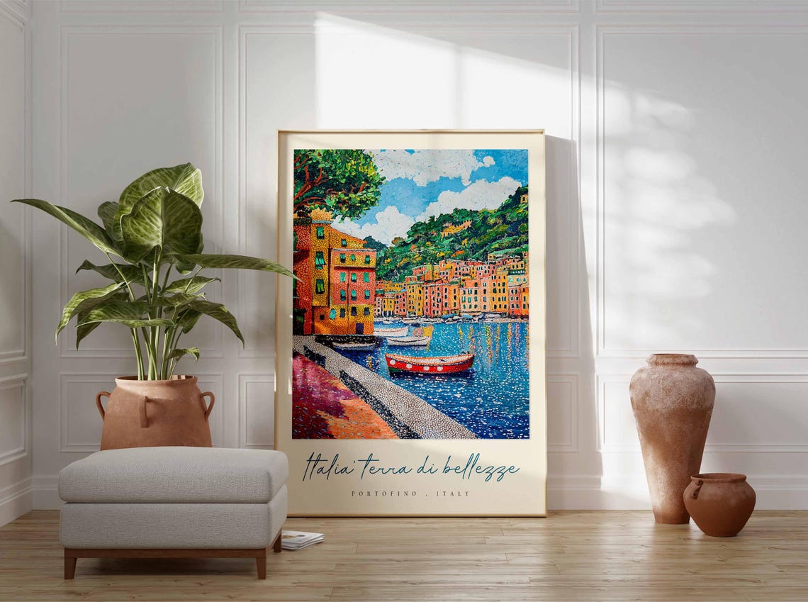 Portofino Italy Pointillist Harbor Scene Italia Bellezze Art Poster - Image 3