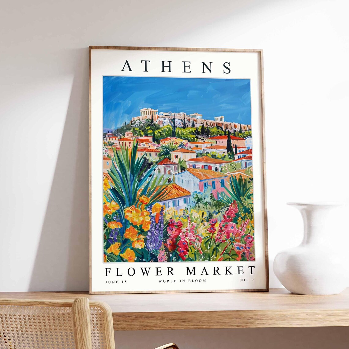 Athens Flower Market Poster Greece Print Greek Floral Wall Art City Blooms Decor Botanical Europe Travel