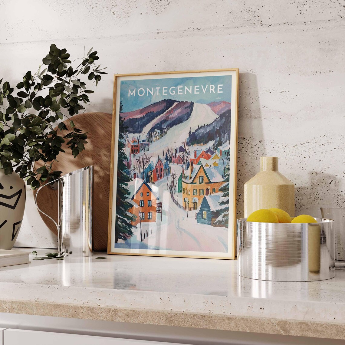 Montgenevre France Colorful Village Ski Slopes Mountain Poster - Image 2