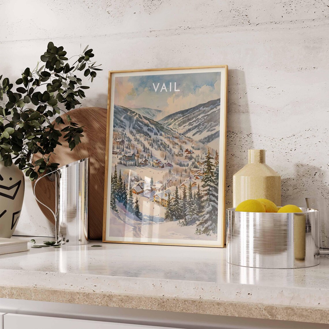 Vail Colorado Pastel Watercolor Alpine Valley Village Scene Poster - Image 2