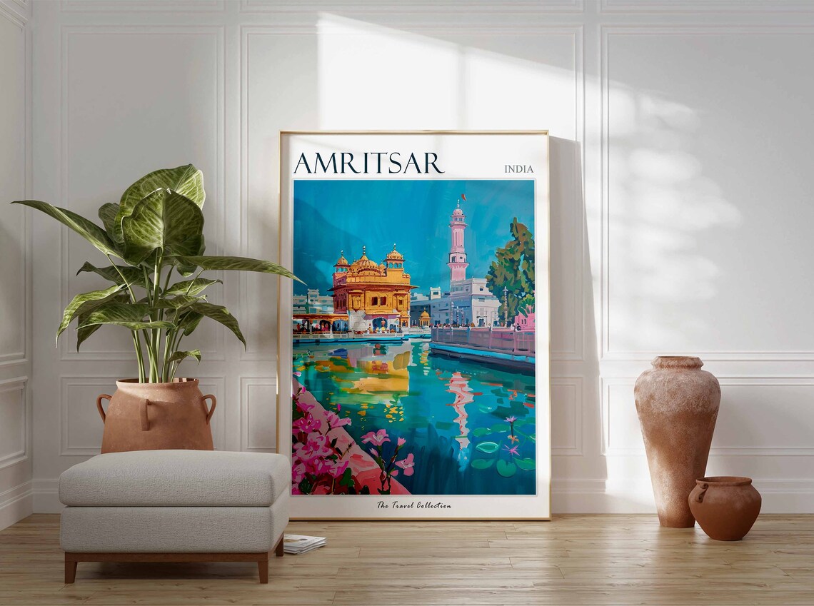 Amritsar India Golden Temple Waterfront Sacred Landmark Poster - Image 2