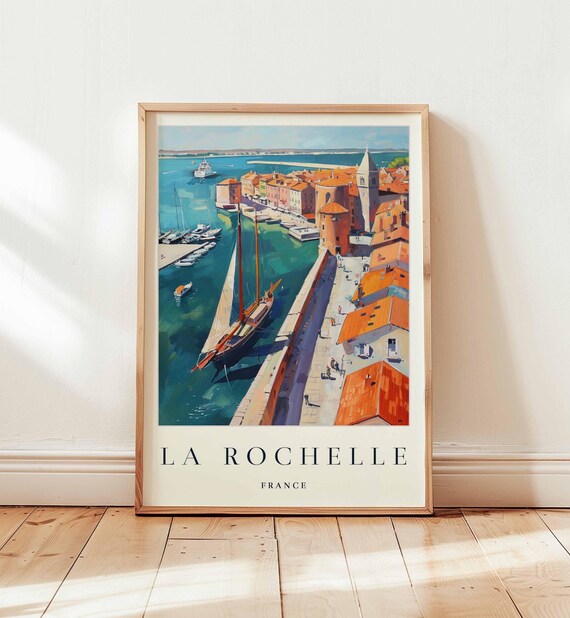La Rochelle France Aerial Old Harbor Red Roofs Travel Poster