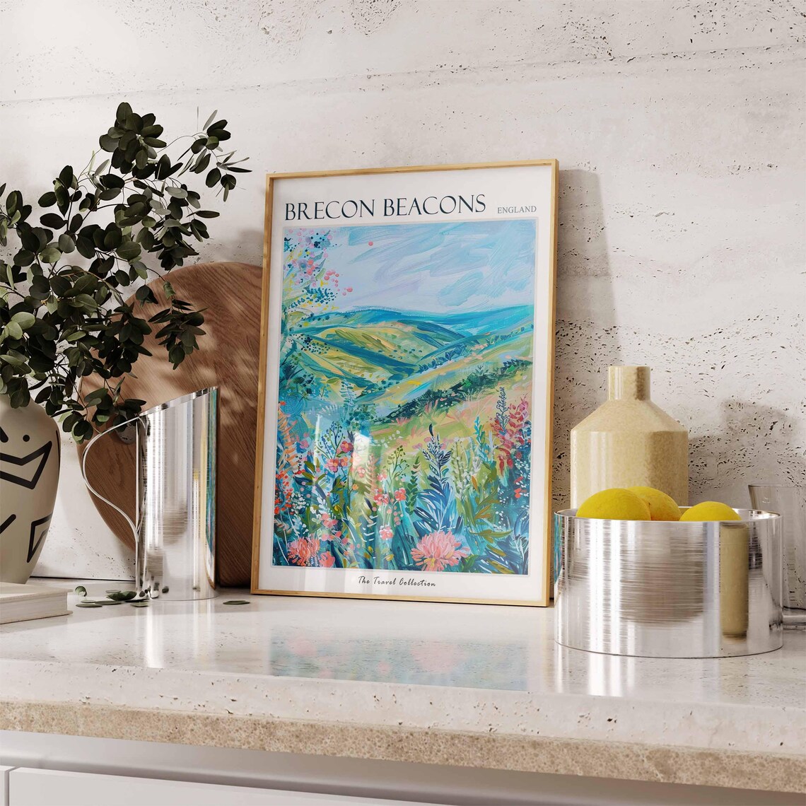 Brecon Beacons Impressionist Hills Wildflower Art Travel Poster - Image 3