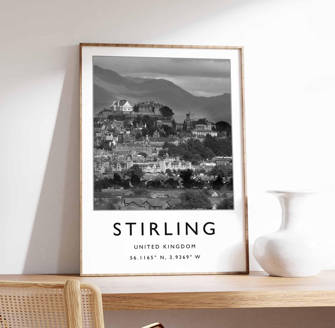 Stirling United Kingdom Black White Castle Town Photo Poster