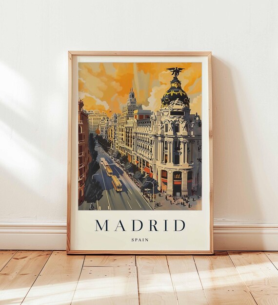 Madrid Spain Gran Via Sunset Metropolis Building Art Travel Poster