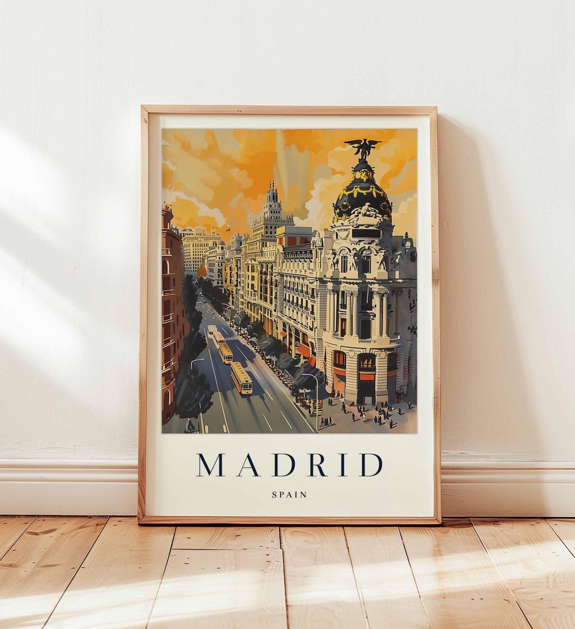 Madrid Spain Gran Via Sunset Metropolis Building Art Travel Poster