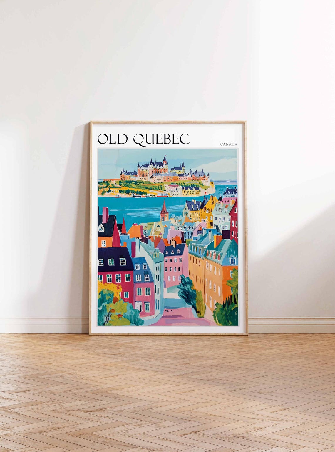 Old Quebec Chateau River Colorful Rooftops Bright Canada Travel Poster - Image 2