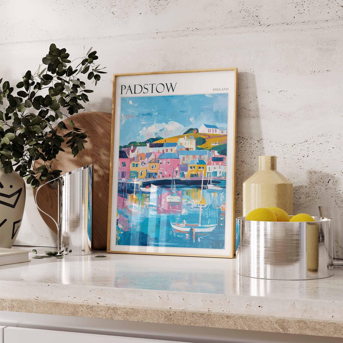 Padstow Colorful Harbor Reflections Sailboats England Travel Poster - Image 3