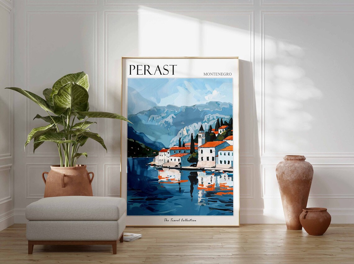 Perast Montenegro Village Water Reflection Mountain View Poster - Image 2