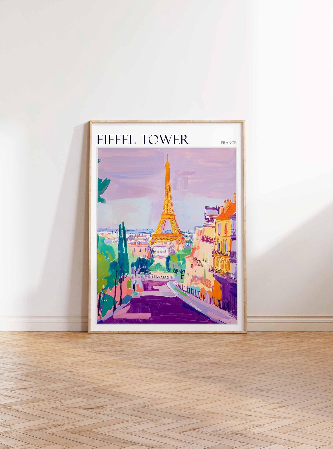 Eiffel Tower France Travel Poster Violet Pink Cityscape Painting View - Image 3