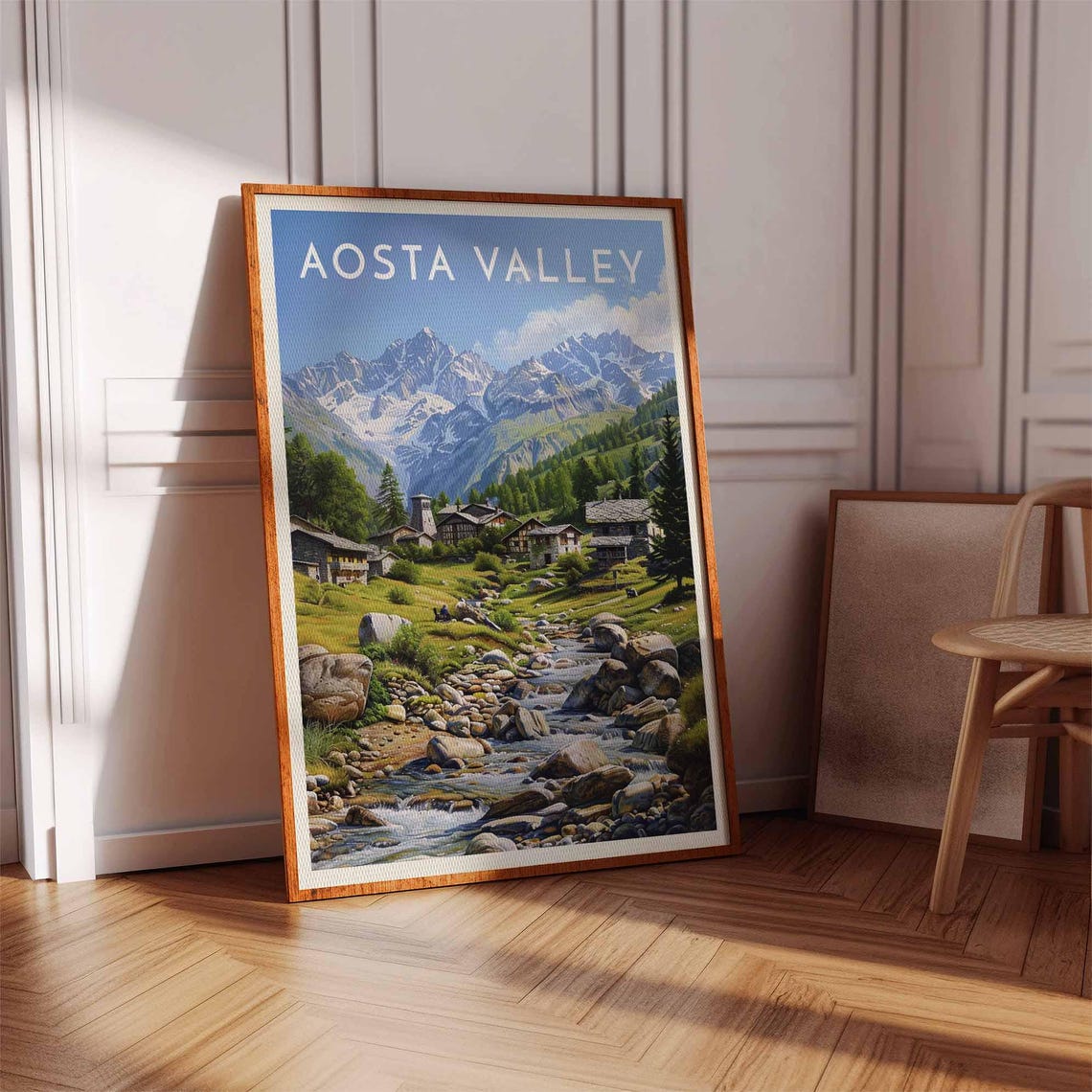 Aosta Valley Italy Summer Hamlet Tower Rocky Stream Peaks Poster - Image 2