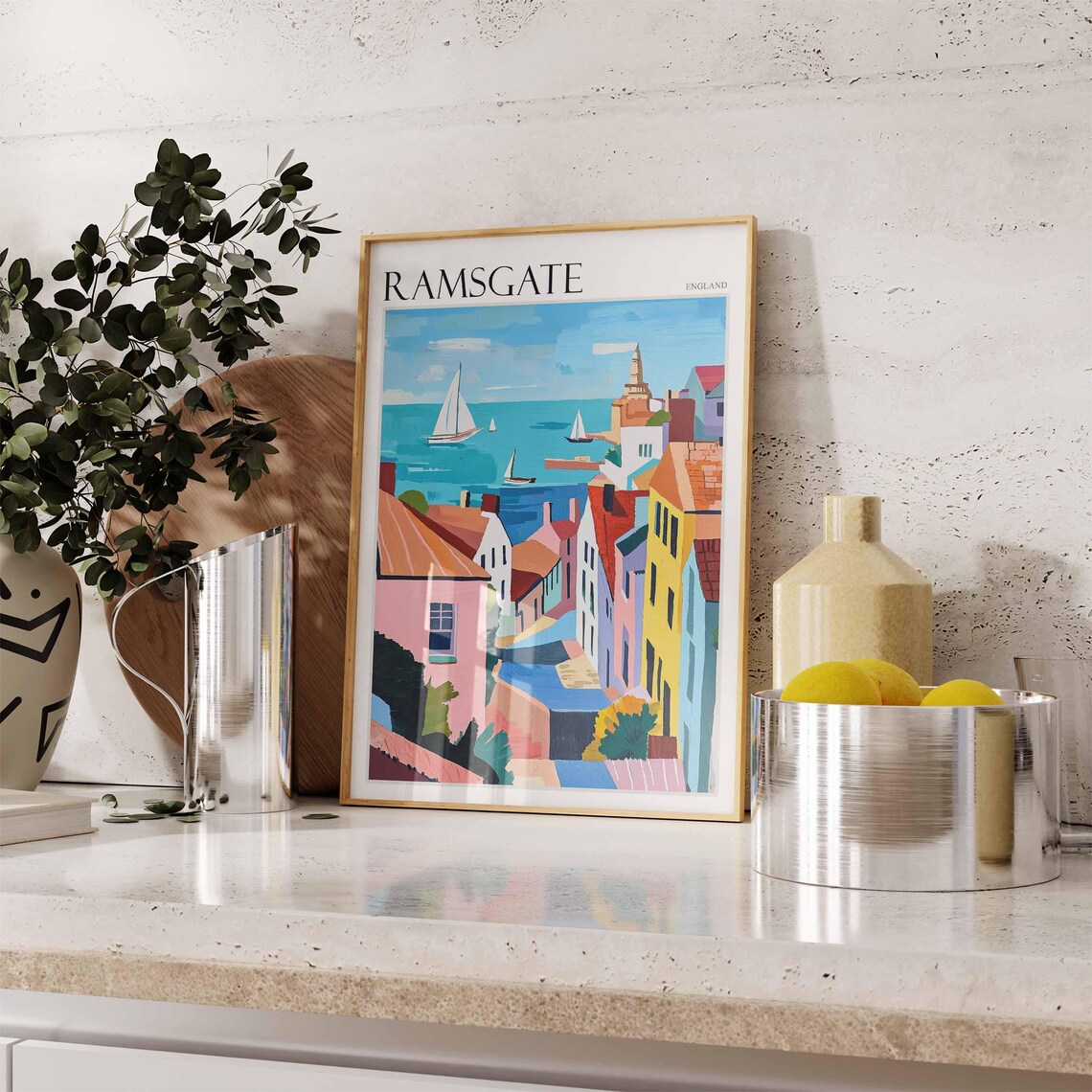 Ramsgate England Steep Street Colorful Houses Sailboats Sea Poster - Image 3