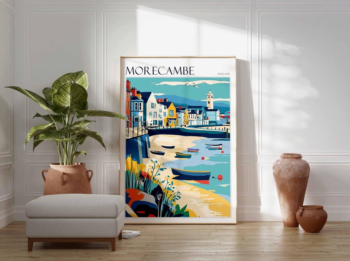 Morecambe Bay Poster England Travel Poster Coastal Wall Art Uk Decor British Home Decor English Riviera Poster Morecambe Travel Print - Image 3