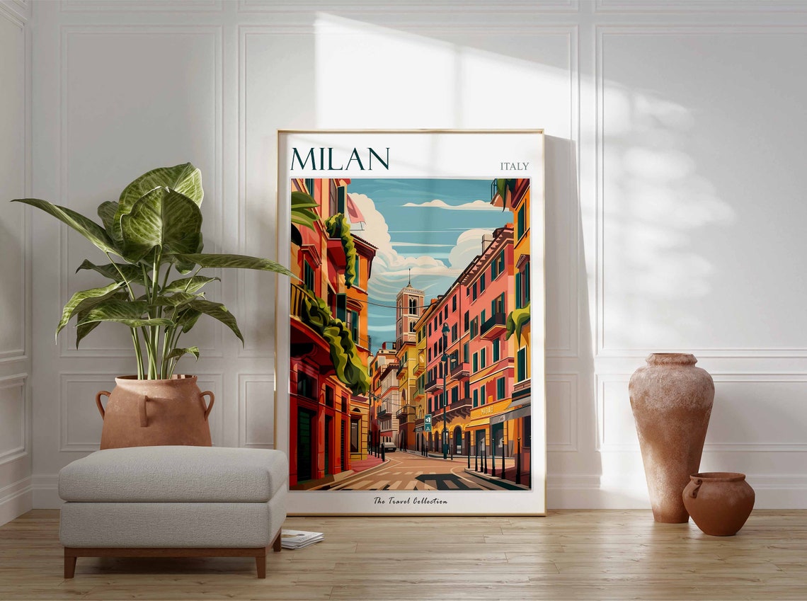Milan Poster Milan Travel Print Italian Travel Poster Tropical Decor Botanical Print Milan Gift Italy Travelk Poster Italy Travel Art - Image 3