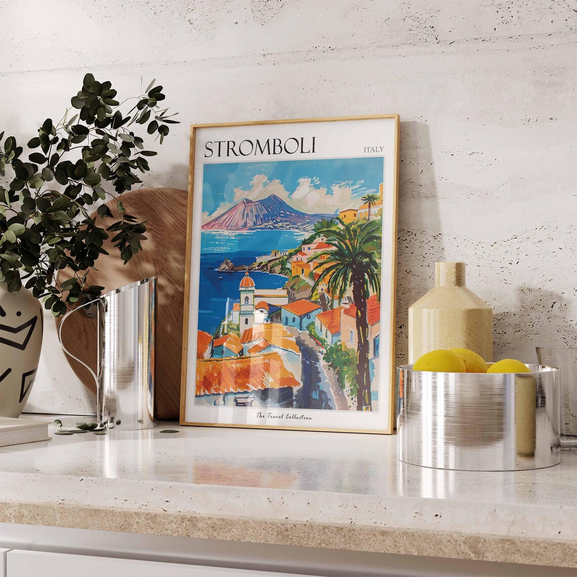 Stromboli Italy Volcano Island Travel Poster with Coastal Town Scene - Image 2