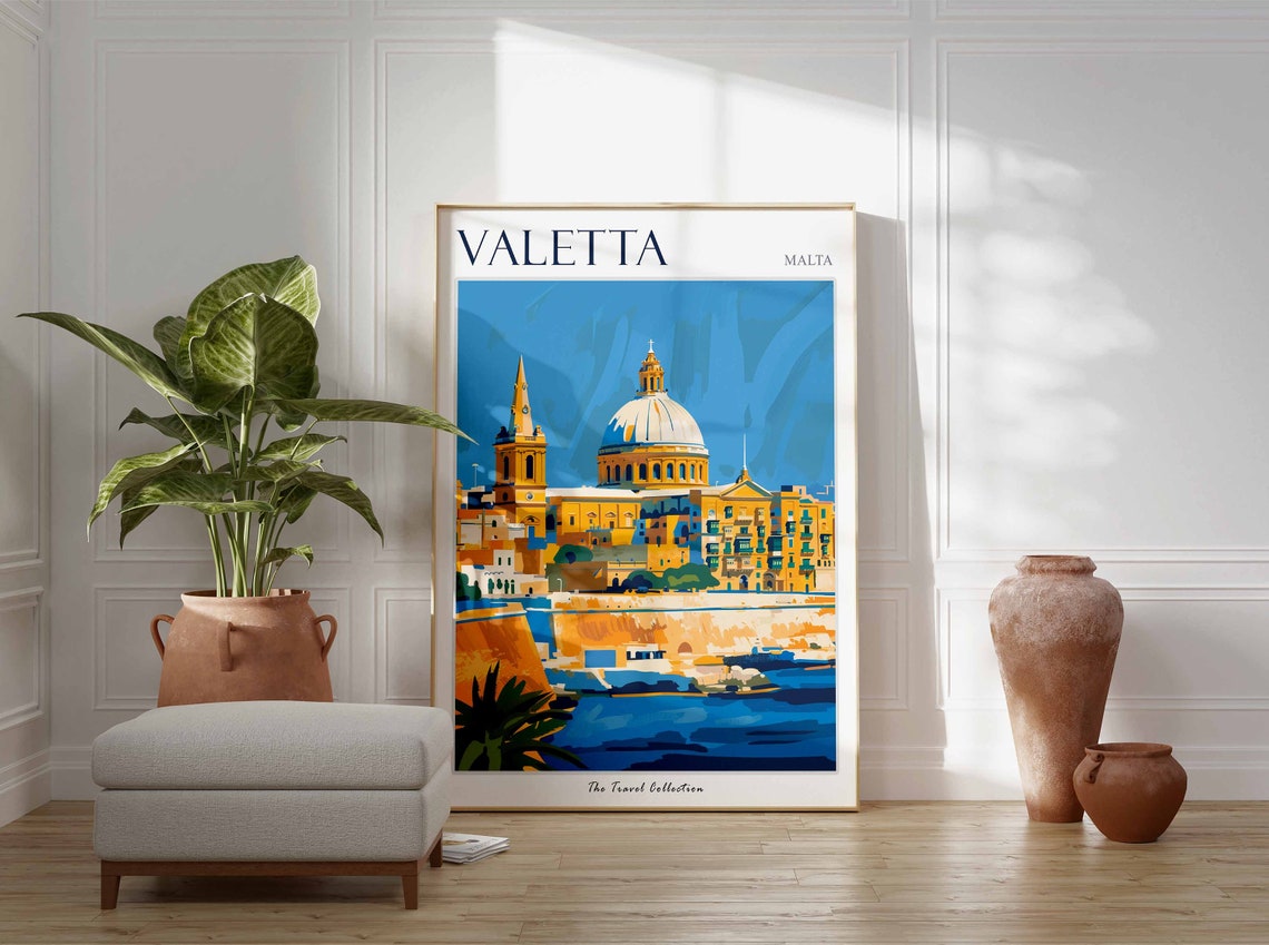 Valletta Malta Harbor Dome Skyline Colorful Mediterranean Poster - Image 3