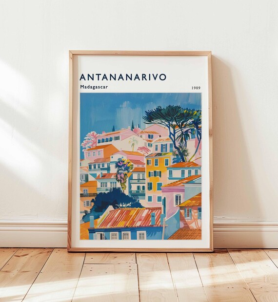 Antananarivo Madagascar 1989 Pastel Hillside Village Travel Poster