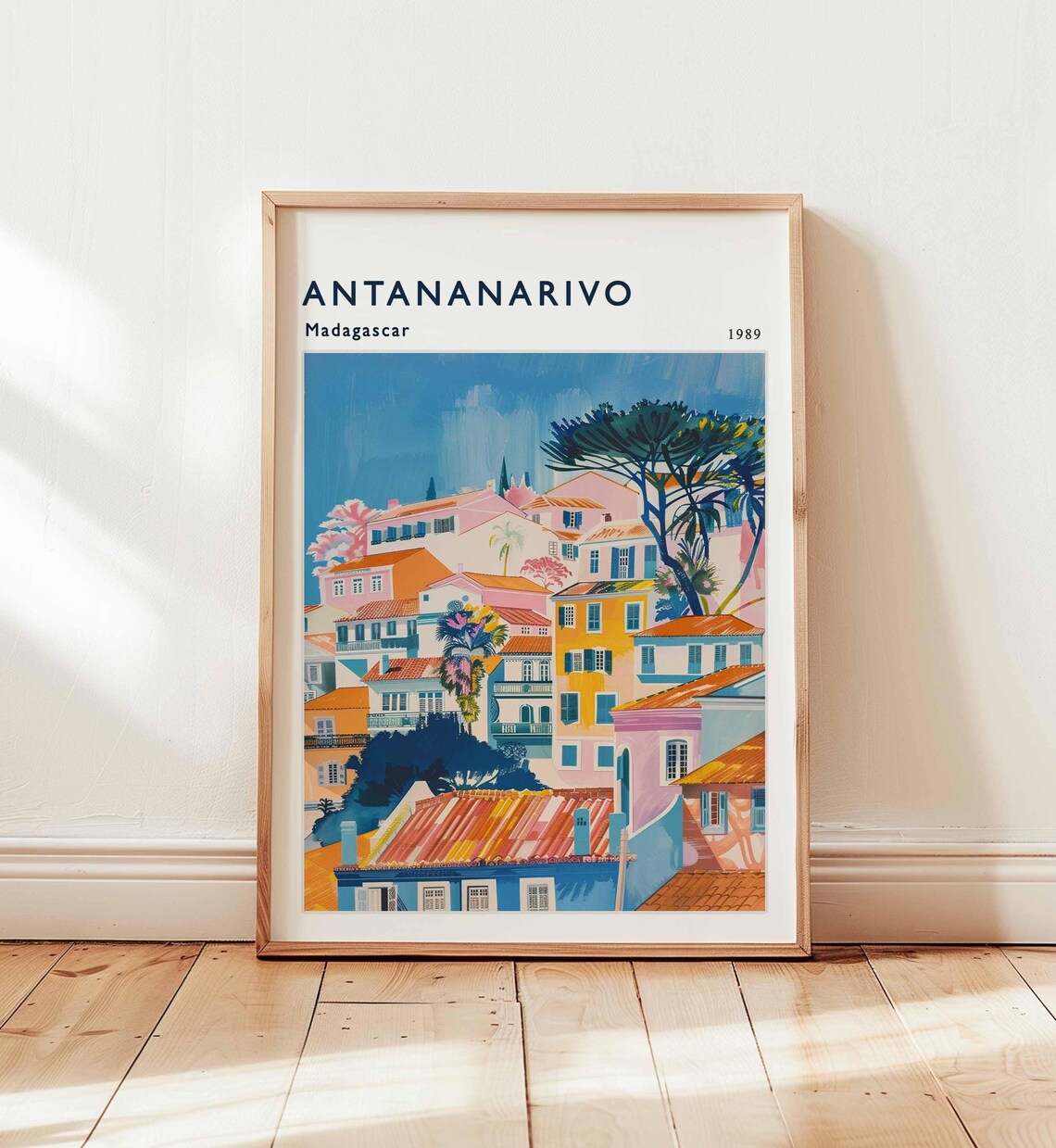 Antananarivo Madagascar 1989 Pastel Hillside Village Travel Poster