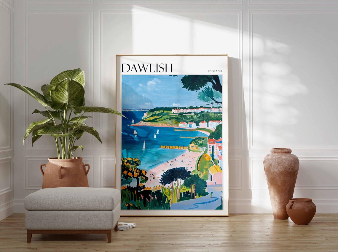 Dawlish England Sailboats on Turquoise Bay Coastal Art Poster - Image 3
