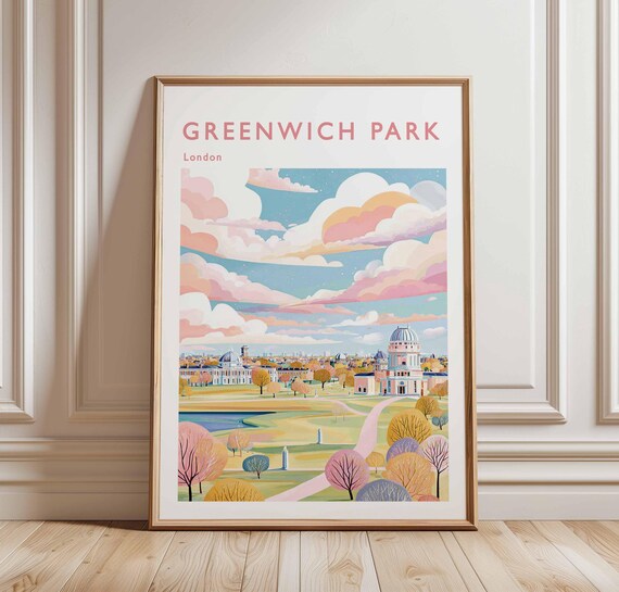Greenwich Park London Pastel Observatory Skyline Travel Poster