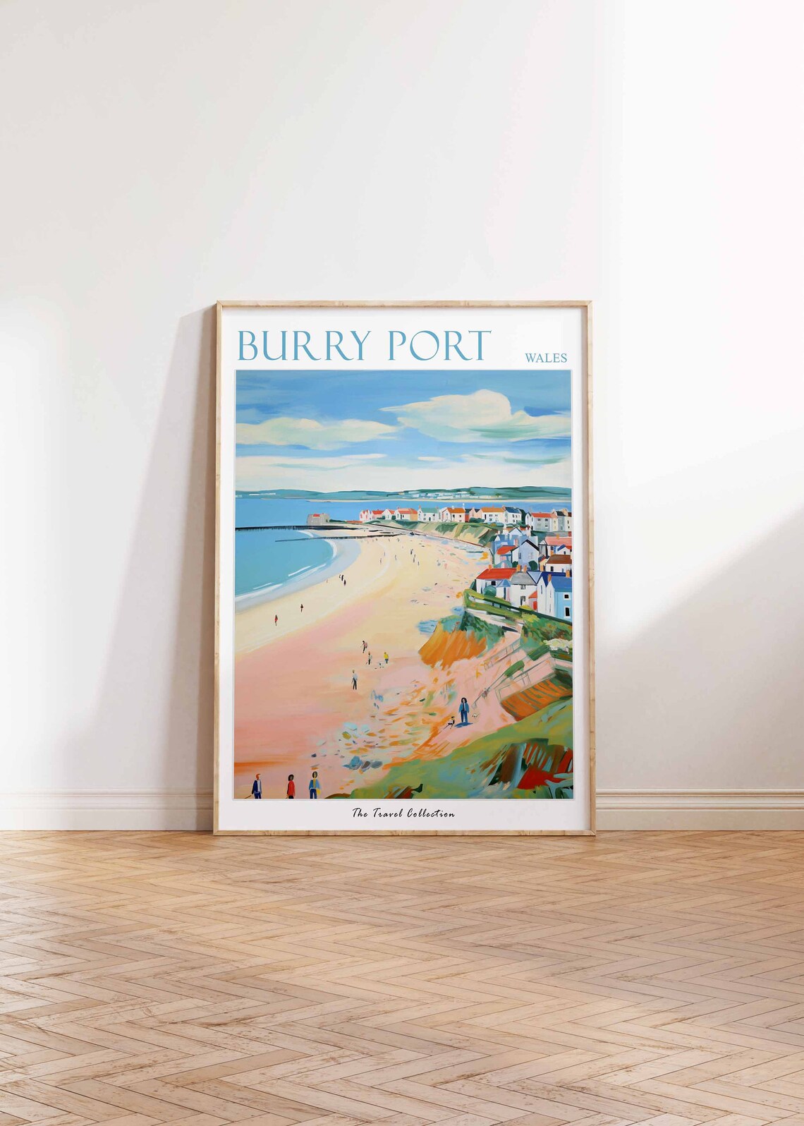 Burry Port Wales Sandy Beach Seaside Town Colorful Art Poster - Image 2