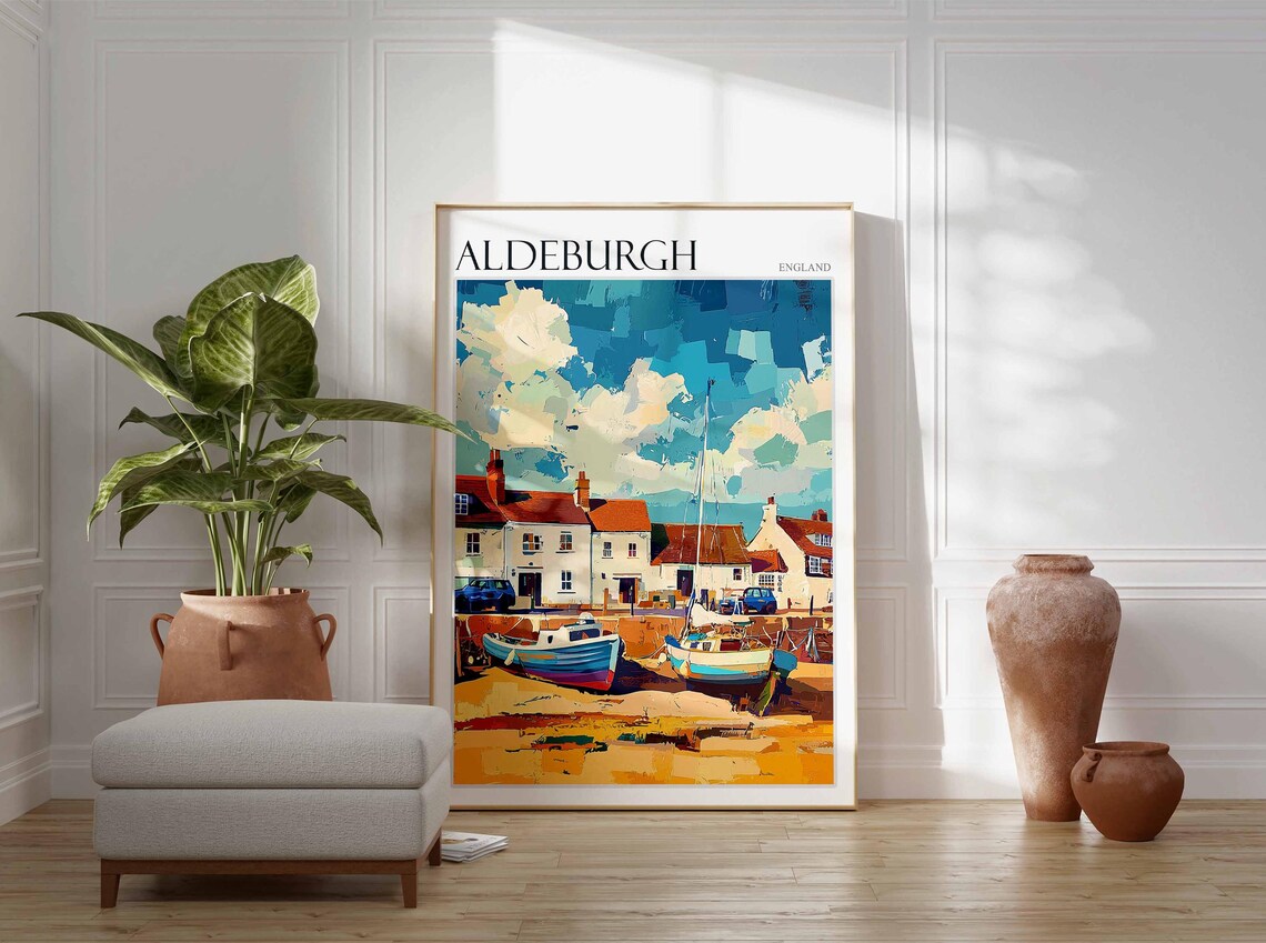 Aldeburgh England Seaside Fishing Boats Cottages Coast Poster - Image 2